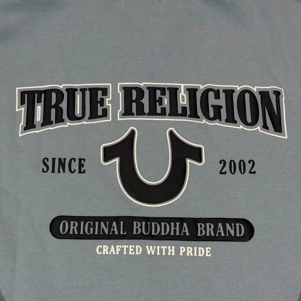 True Religion Men's OBB Full Zip Hoodie Dusty Blue Fleece Sweatshirt Large L NWT